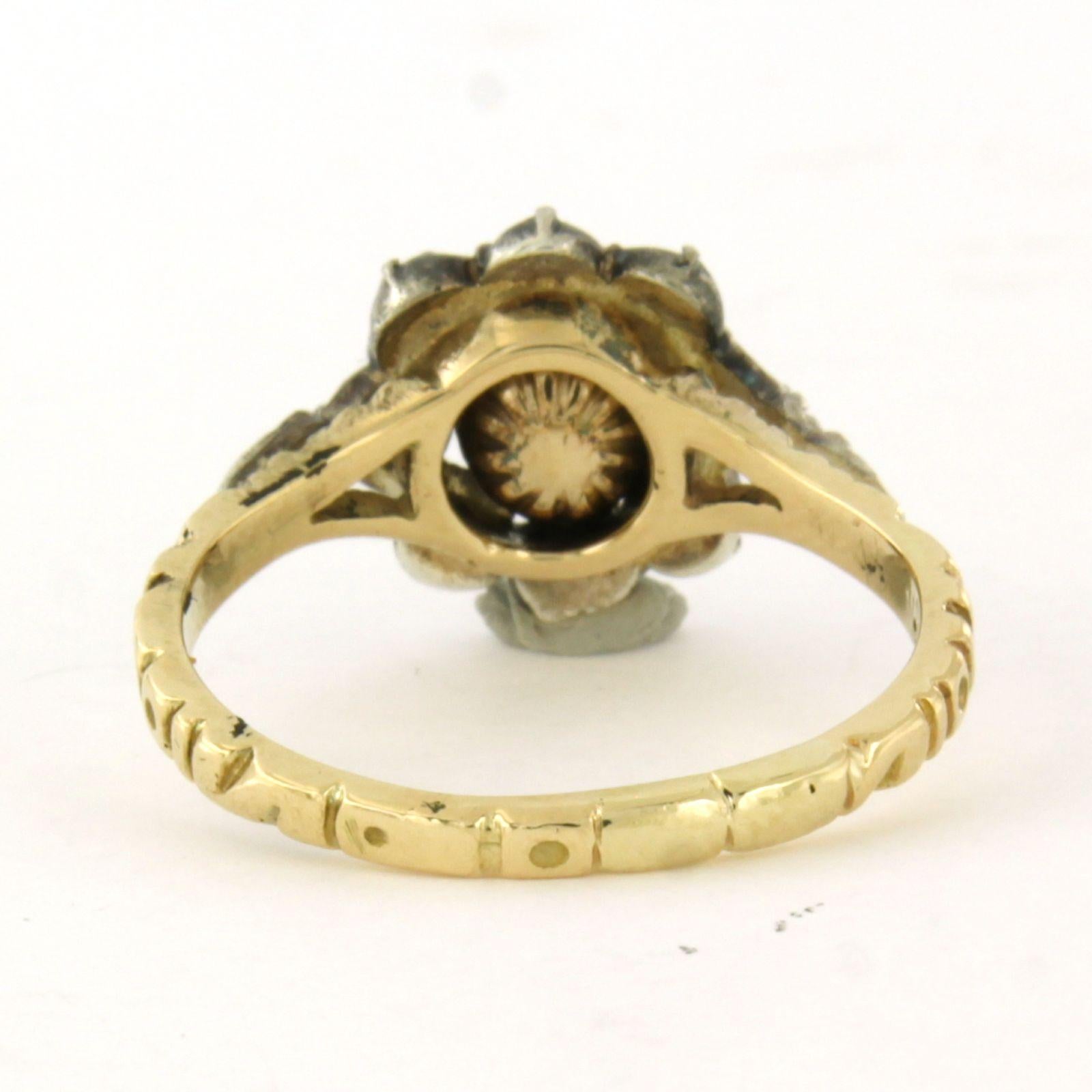 Rose Cut Ring with rose cut diamonds up to 0.20ct 14k gold and silver 4.9 gram For Sale