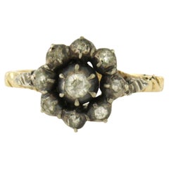 Antique Ring with rose cut diamonds up to 0.20ct 14k gold and silver 4.9 gram