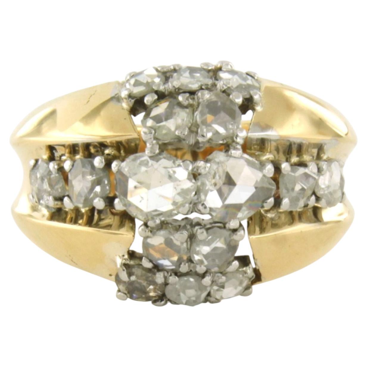 Anillo con diamantes de talla rosa de hasta 1,00 ct, de oro de 14k y platino, 11,8 gramos