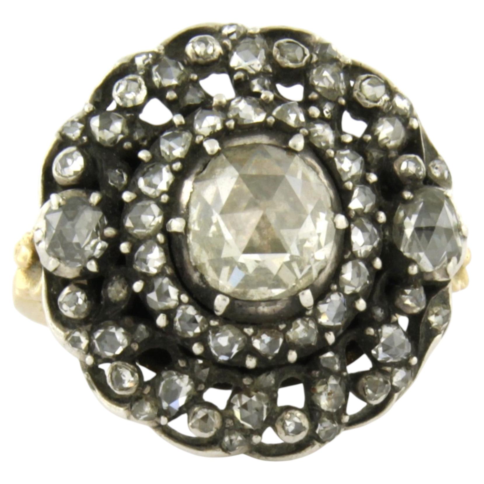Anello con diamanti a taglio rosa fino a 1,80 ct, in oro 14k e argento, 8,7 grammi