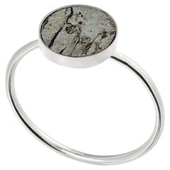 Ring with round meteorite sterling silver size 5.5