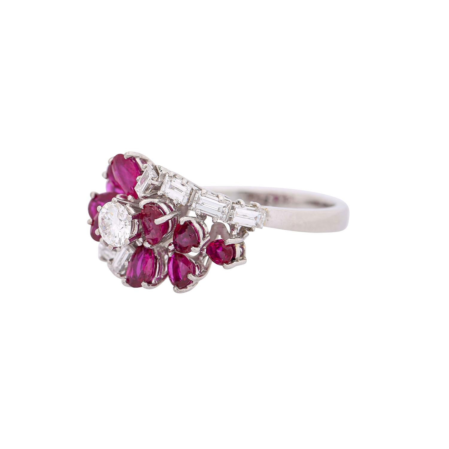 Pear Cut Ring with Rubies and Diamonds Totaling Approx. 0.95 Carat, For Sale