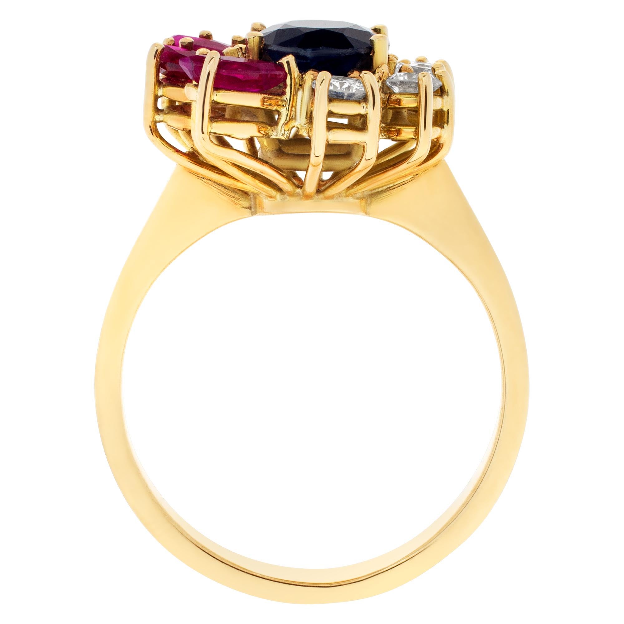 Ring with Rubies, Sapphires and Diamonds in 18k Gold, Flower Style For Sale 1