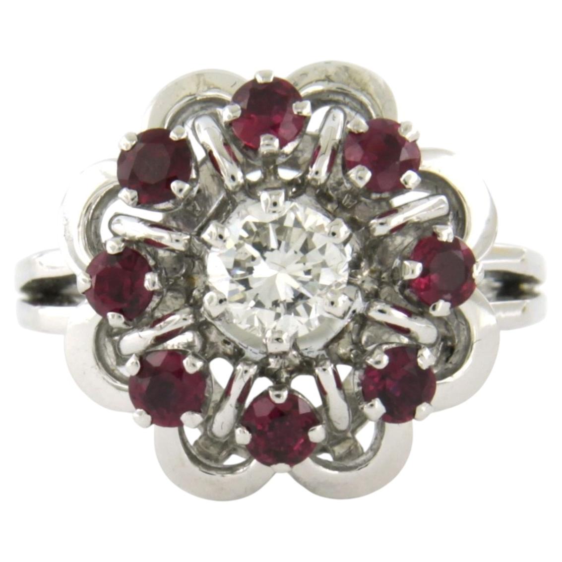 Ring with ruby and brilliant cut diamond up to 0.51ct 18k gold 7.9 grams