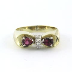 Ring with ruby and brilliant cut diamonds up to 0.05ct 14k gold 5.0 grams