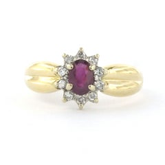 Ring with ruby and brilliant cut diamonds up to 0.15ct 18k gold 3.8 grams