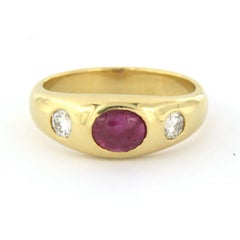 Ring with ruby and brilliant cut diamonds up to 0.20ct 18k gold 5.6 grams