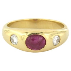 Ring with ruby and brilliant cut diamonds up to 0.20ct 18k gold 5.6 grams