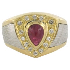 Anillo con rubí y diamantes talla brillante hasta 0,21ct Oro bicolor de 14k