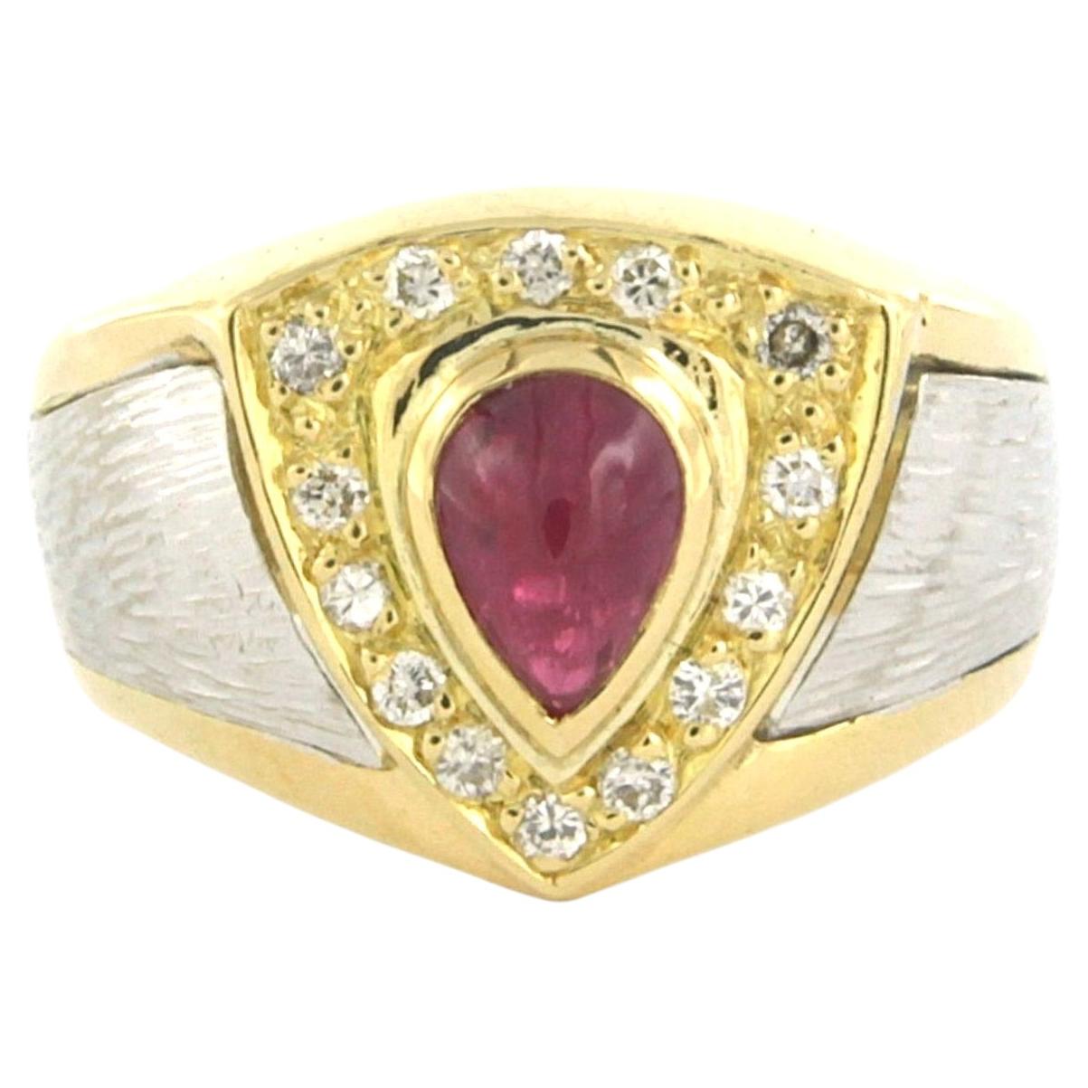 Ring with ruby and brilliant cut diamonds up to 0.21ct 14k gold 6.1 grams