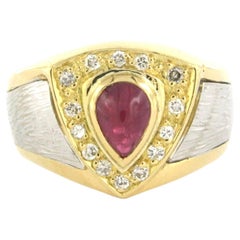 Bague avec rubis et diamants taille brillant jusqu'à 0,21ct or 14k 6,1 grammes