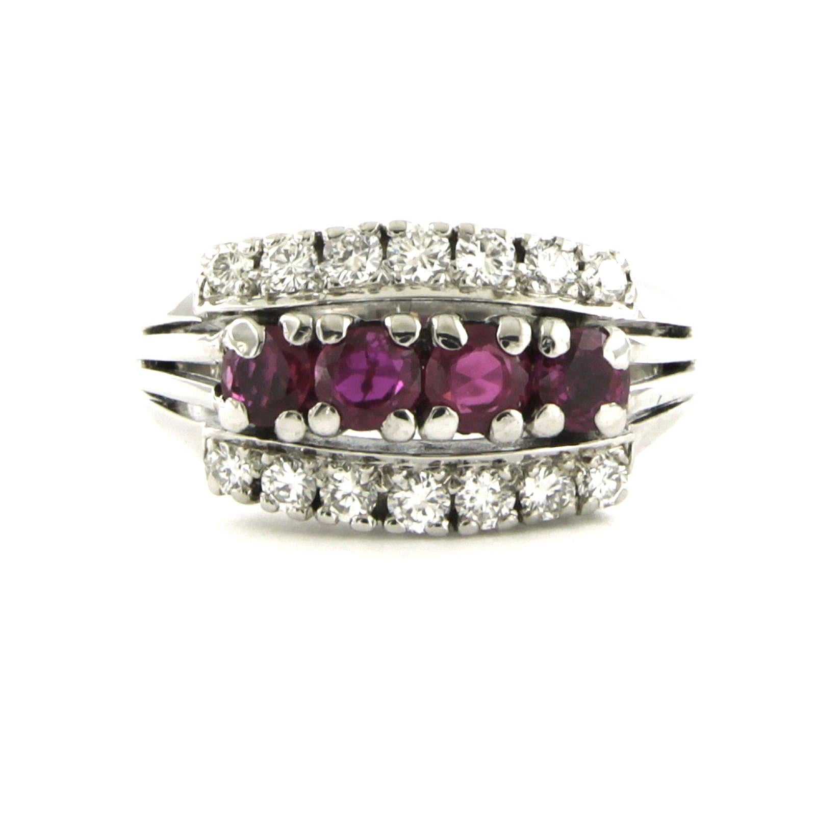 Ring with ruby and brilliant cut diamonds up to 0.28ct 18k white gold 7.0 grams
