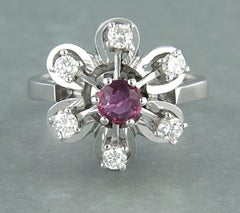 Bague avec rubis et diamants taille brillant jusqu'à 0,43ct Or 14k 6,8 grammes