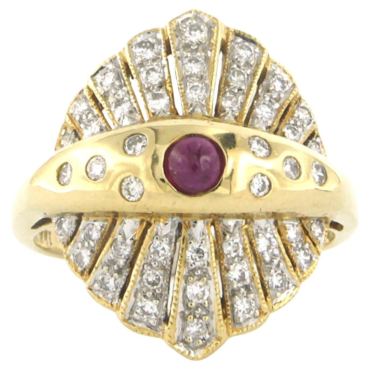 Ring with ruby and brilliant cut diamonds up to 0.50ct 18k gold 5.6 grams