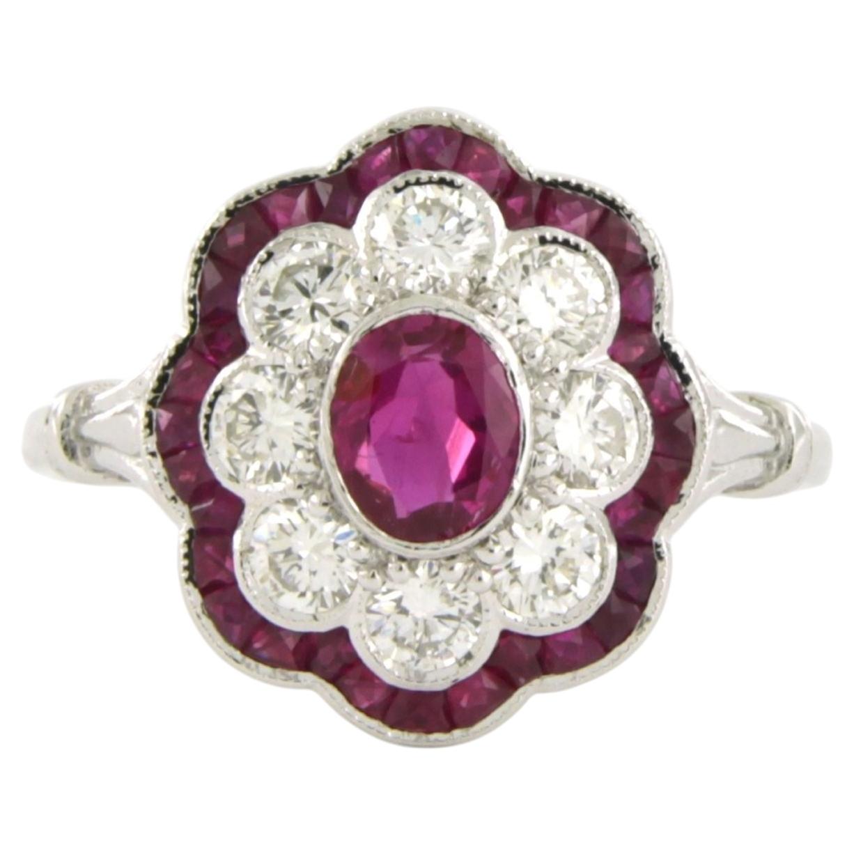 Ring with ruby and brilliant cut diamonds up to 0.75ct 14k gold 3.4 grams