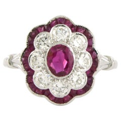 Ring with ruby and brilliant cut diamonds up to 0.75ct 14k gold 3.4 grams