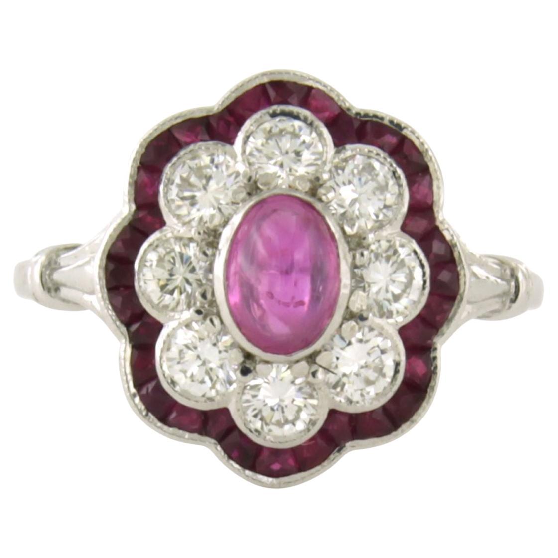 Bague avec rubis et diamants de taille brillant jusqu'à 0,75ct Or blanc 14k en vente