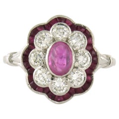 Anillo con rubí y diamantes talla brillante de hasta 0,75 ct Oro blanco de 14k