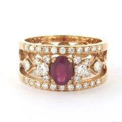 Anello con rubino e diamanti taglio brillante fino a 0,81 carati in oro 18 carati 7,1 grammi