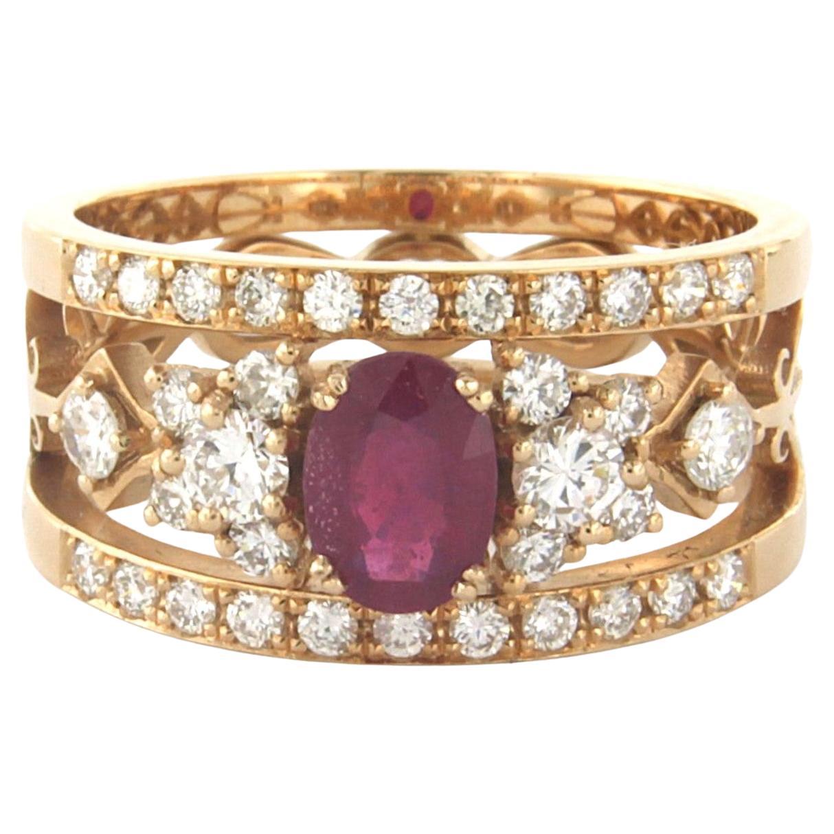 Ring with ruby and brilliant cut diamonds up to 0.81ct 18k gold 7.1 grams
