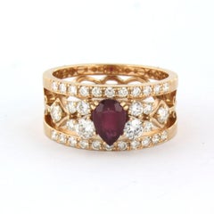 Bague avec rubis et diamants taille brillant jusqu'à 0,82ct Or 18k 7,4 grammes