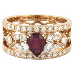 Ring with ruby and brilliant cut diamonds up to 0.82ct 18k gold 7.4 grams