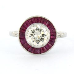 Ring with ruby and brilliant cut diamonds up to 1.12ct platinum 3.9 grams
