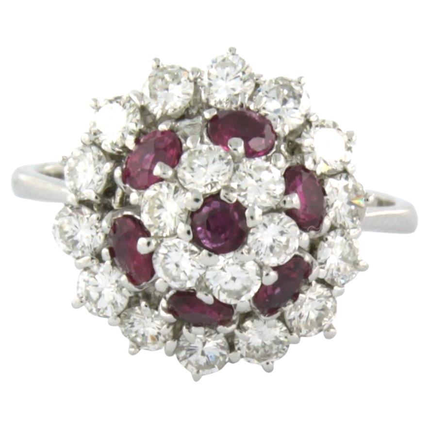 Ring with ruby and brilliant cut diamonds up to 1.50ct 18k white gold
