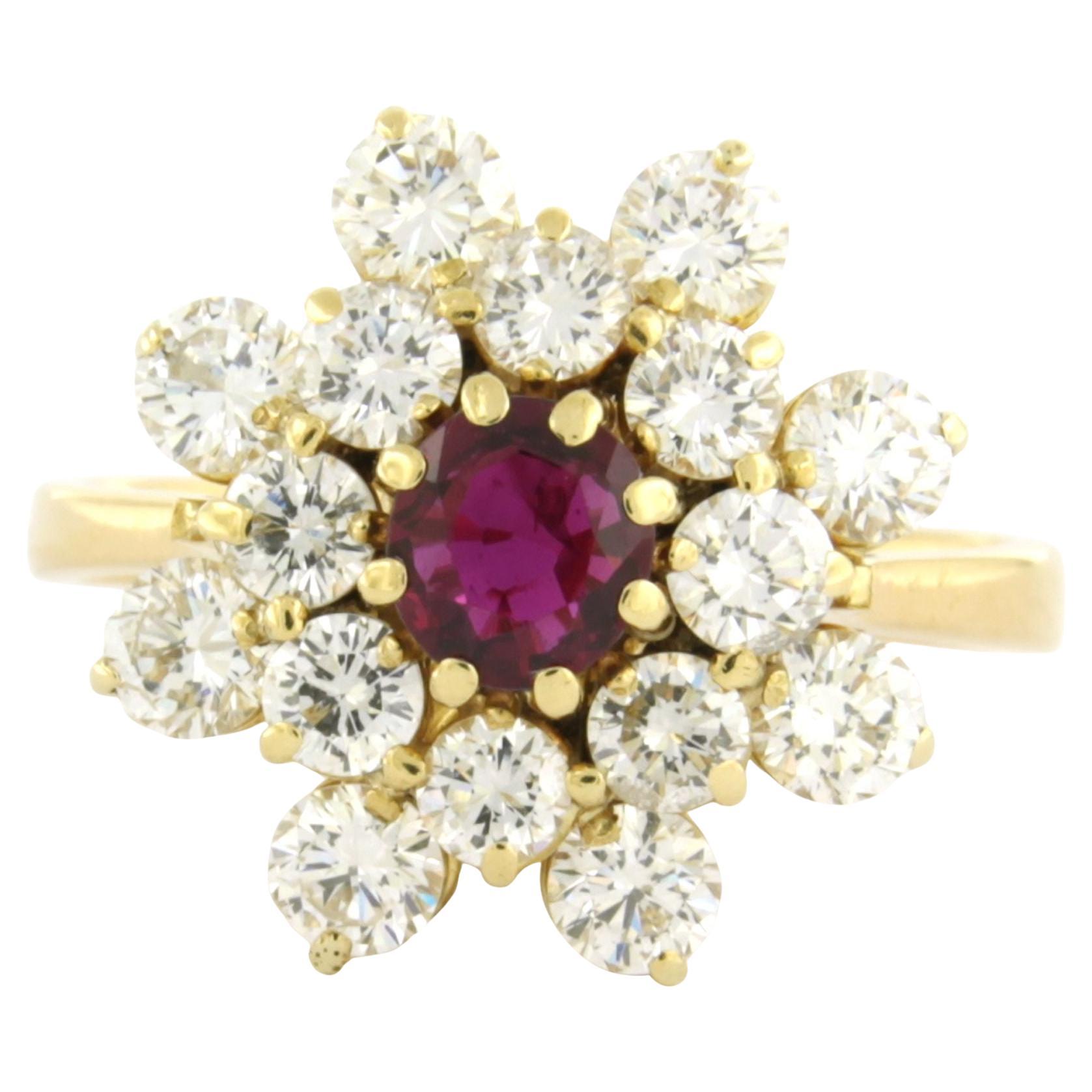 Anello con rubino e diamanti taglio brillante fino a 2,50ct in oro 18k 5,7 grammi