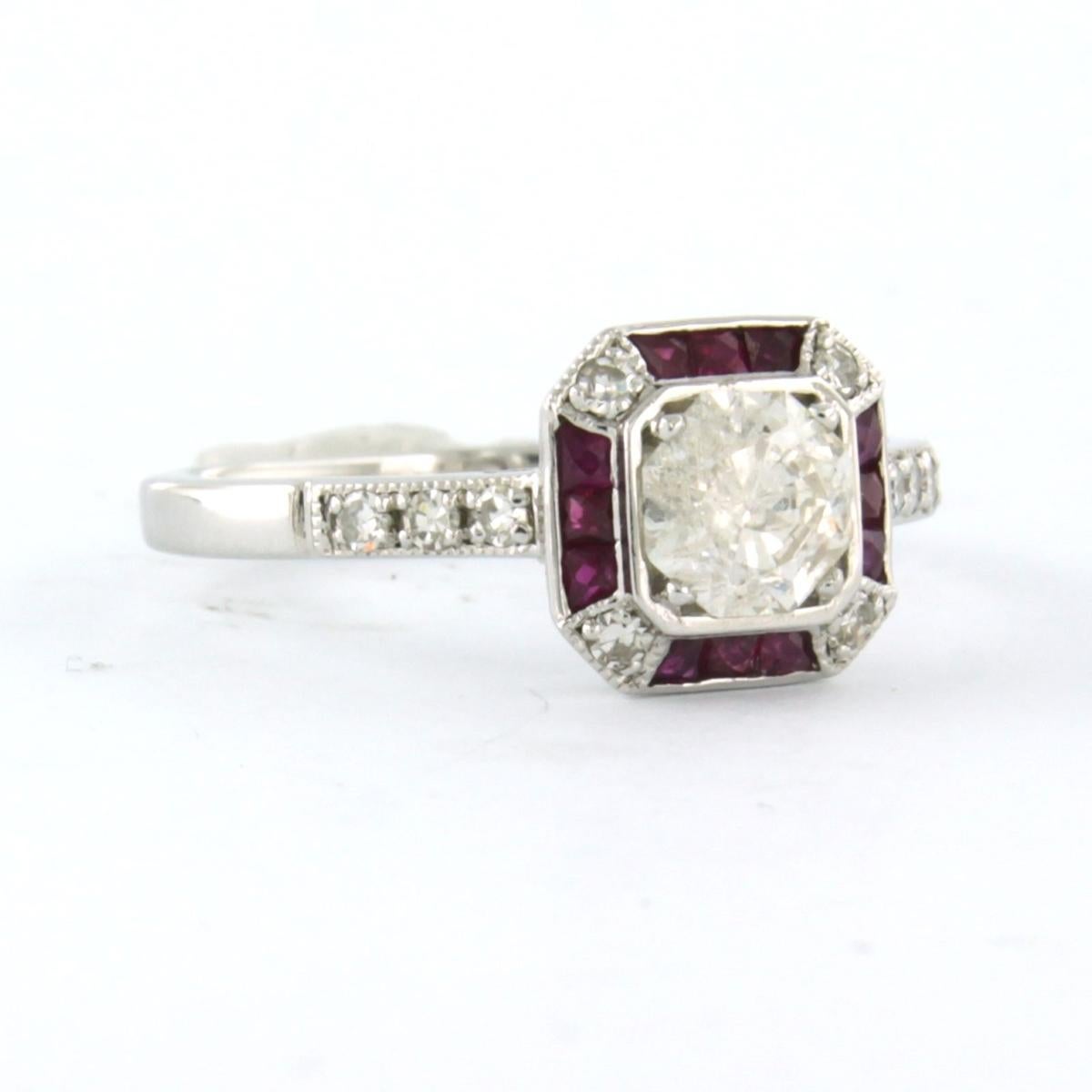Art Deco Ring with ruby and diamonds 14k white gold  For Sale