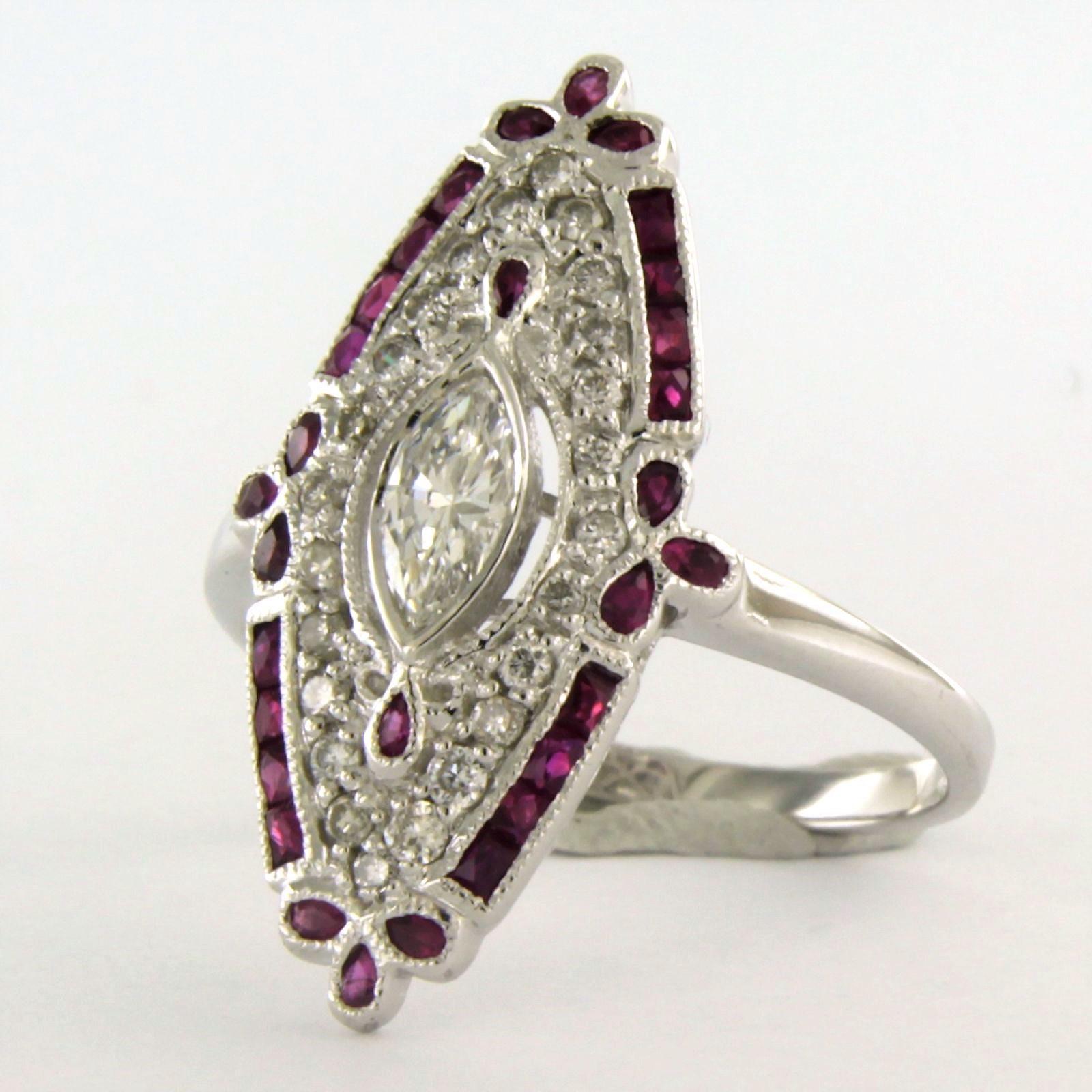 Modern Ring with ruby and diamonds 14k white gold For Sale