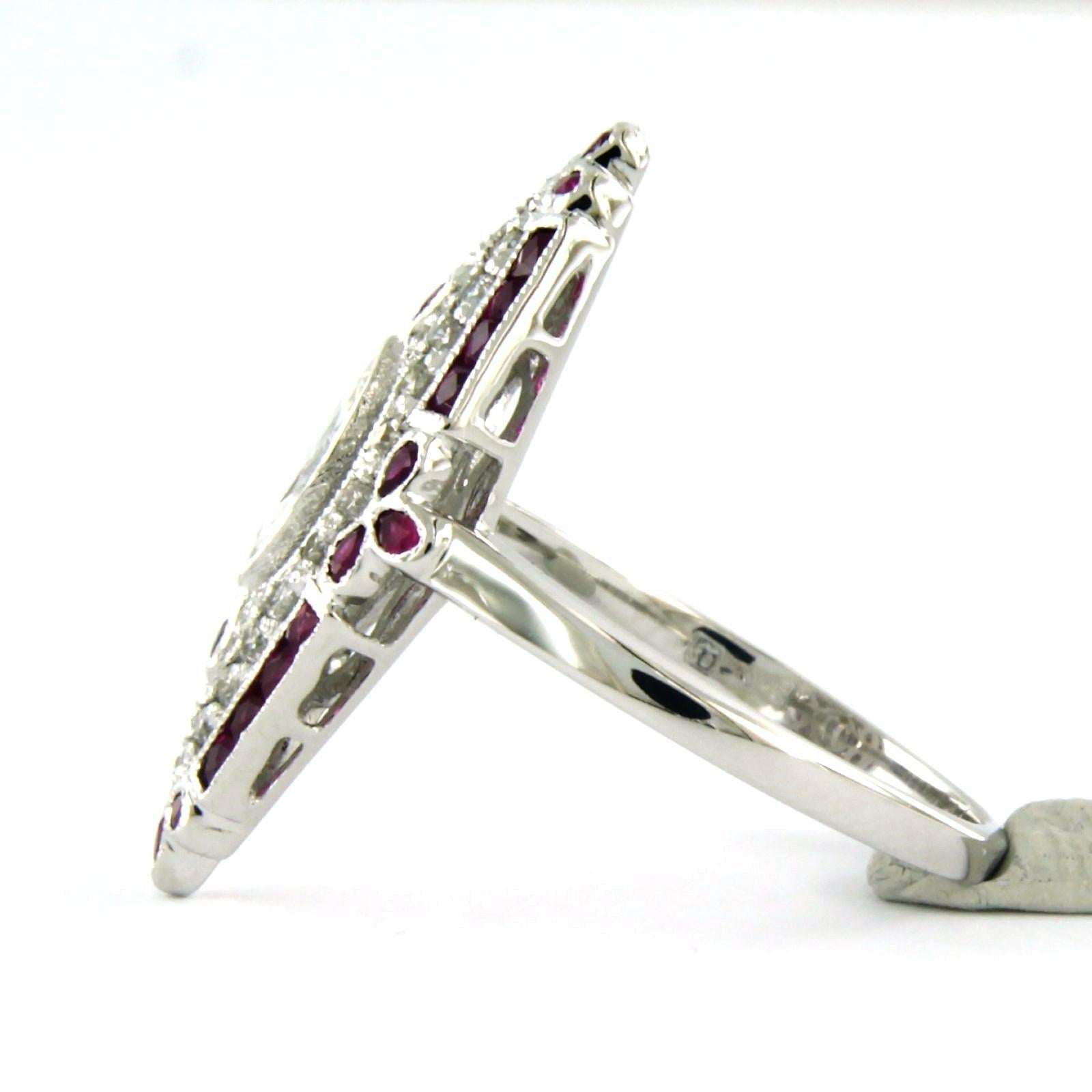 Ring with ruby and diamonds 14k white gold In New Condition For Sale In The Hague, ZH