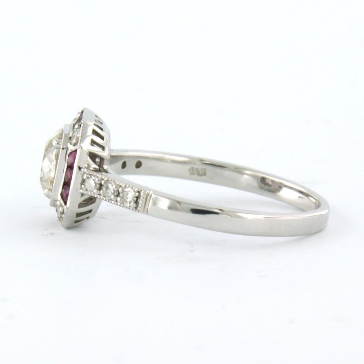 Women's Ring with ruby and diamonds 14k white gold  For Sale