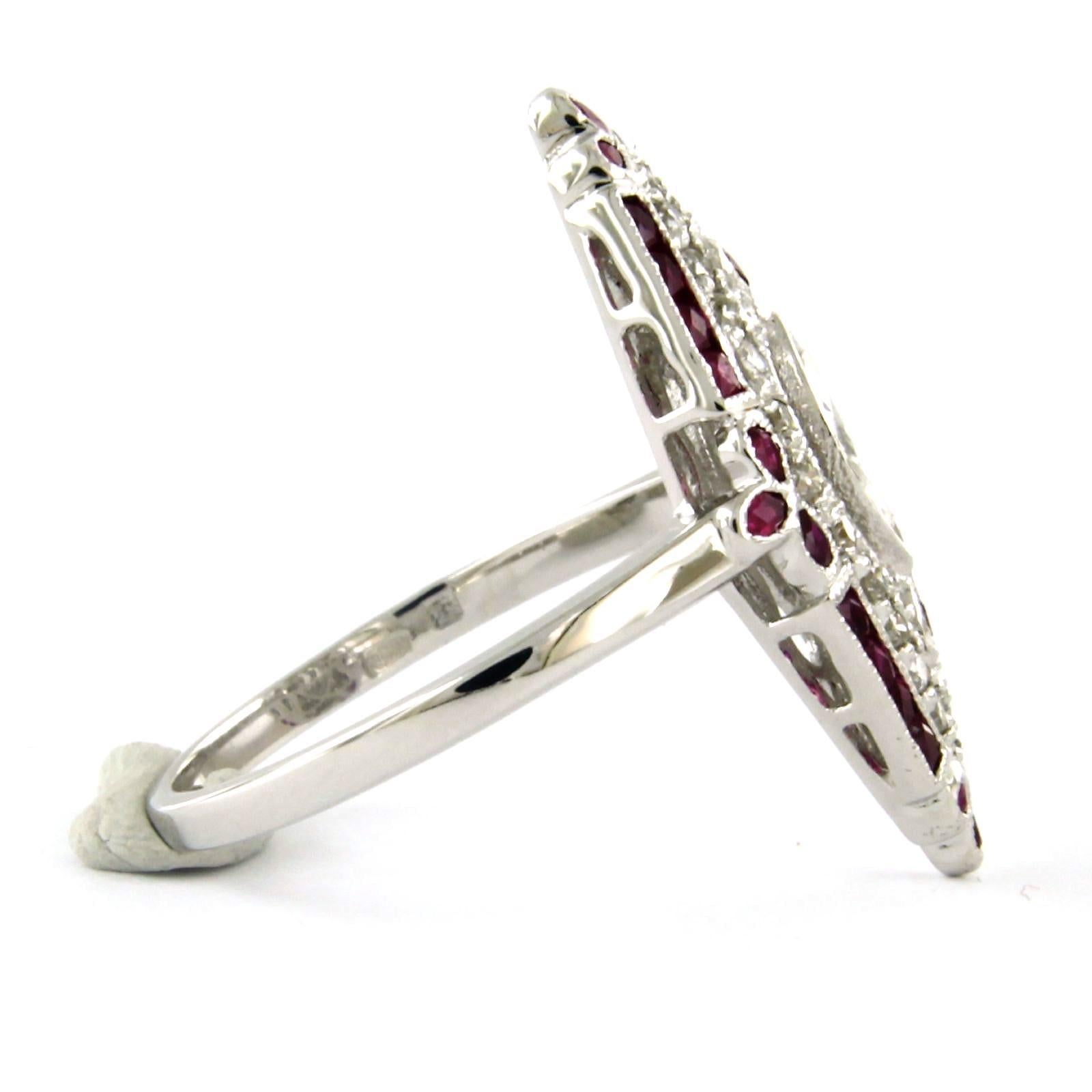 Women's Ring with ruby and diamonds 14k white gold For Sale
