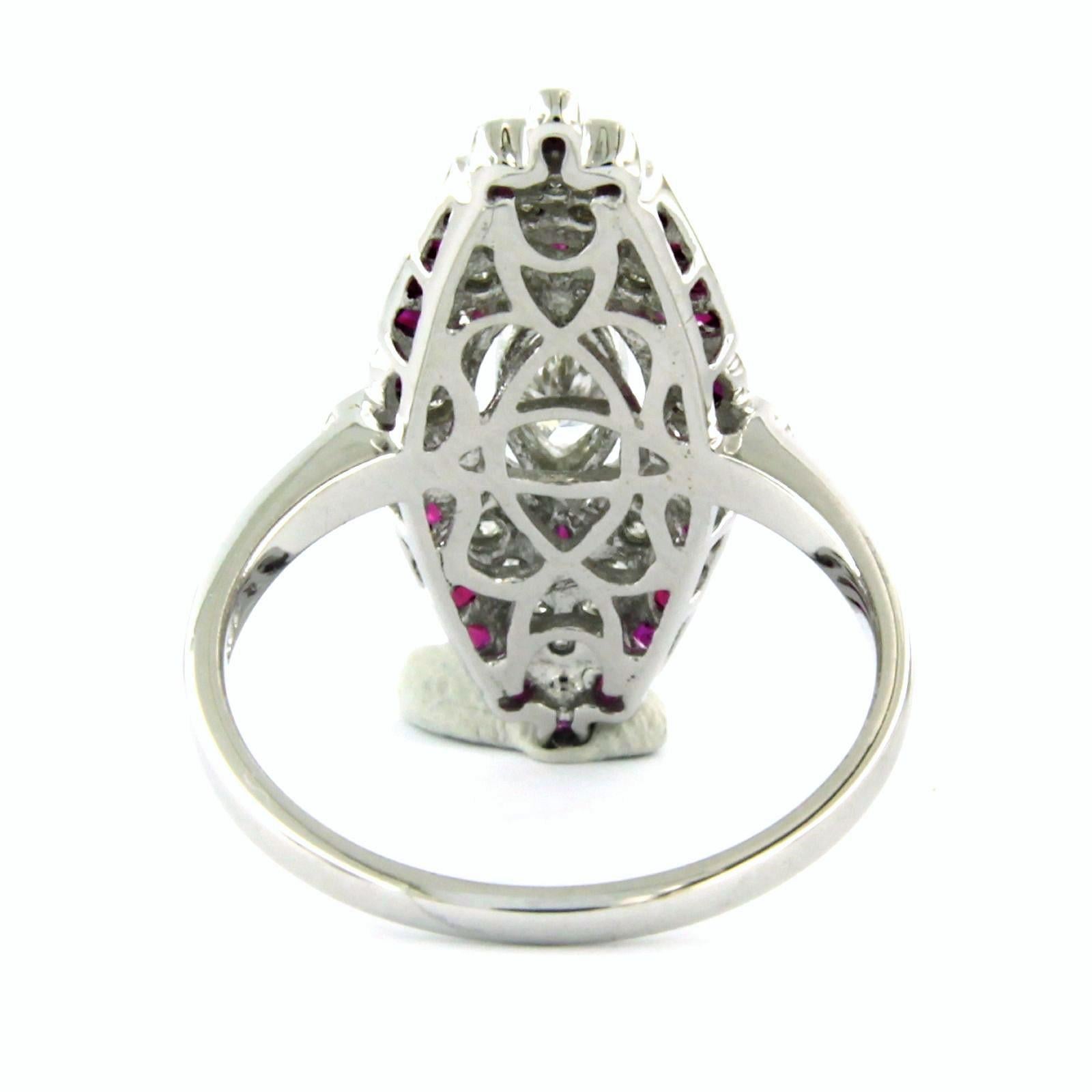 Ring with ruby and diamonds 14k white gold For Sale 1
