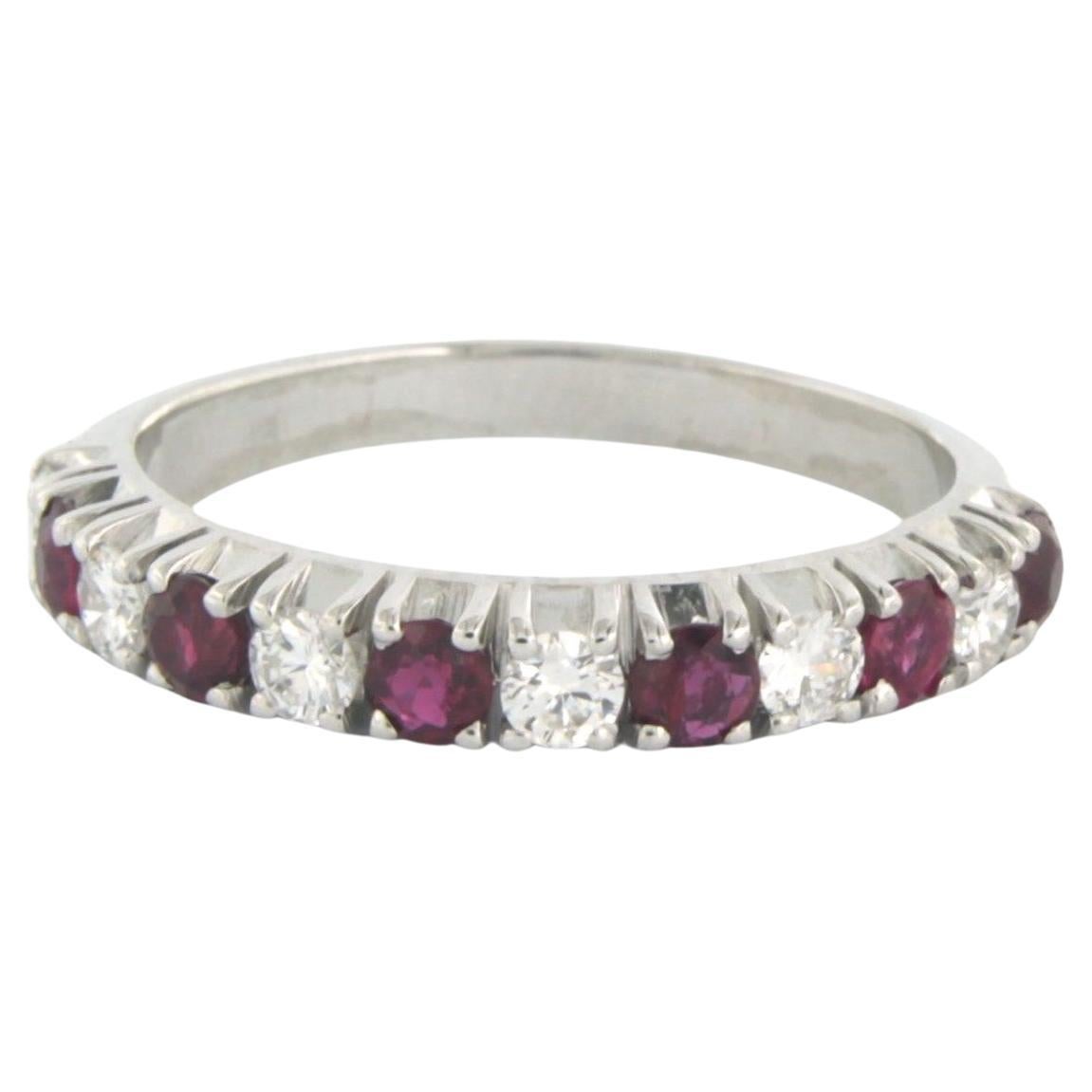 Ring with Ruby and diamonds 14k white gold For Sale