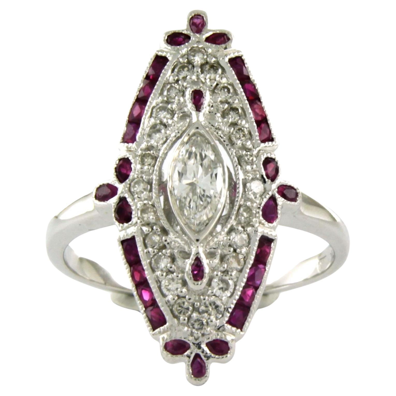 Ring with ruby and diamonds 14k white gold For Sale