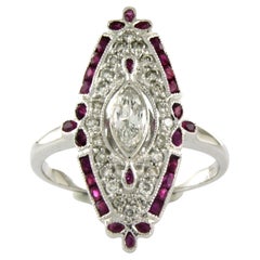 Ring with ruby and diamonds 14k white gold