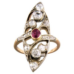 Antique Ring with ruby and diamonds 14k yellow gold and silver