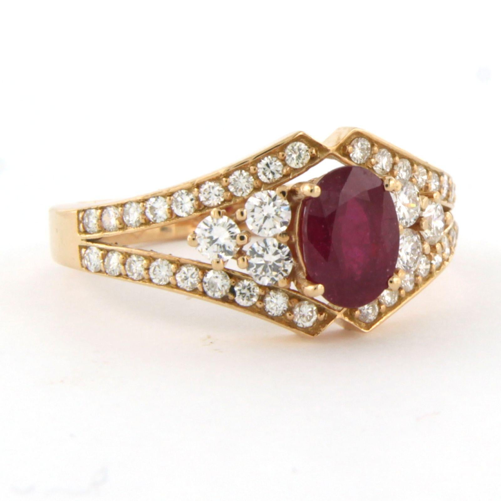 Modern Ring with Ruby and diamonds 18k pink gold For Sale