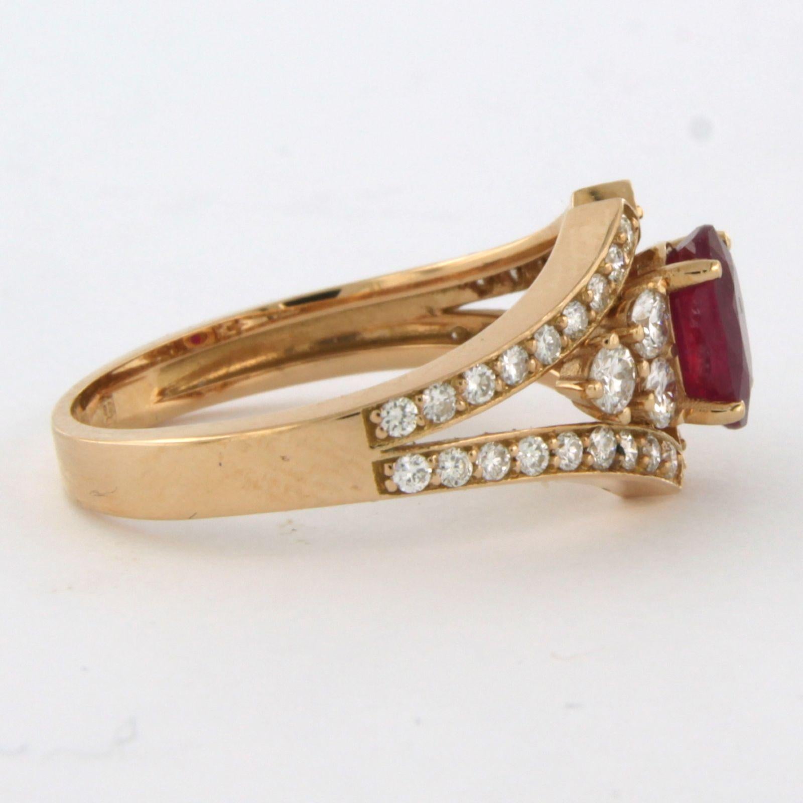 Ring with Ruby and diamonds 18k pink gold For Sale 1