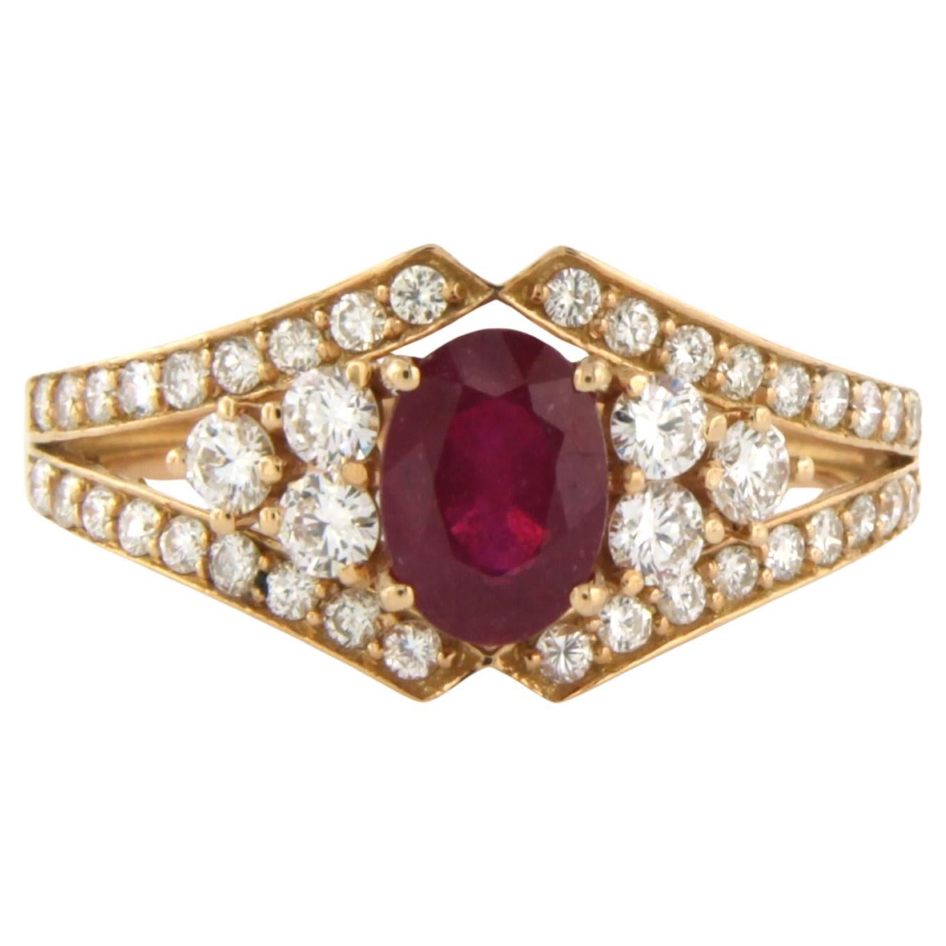 Ring with Ruby and diamonds 18k pink gold For Sale