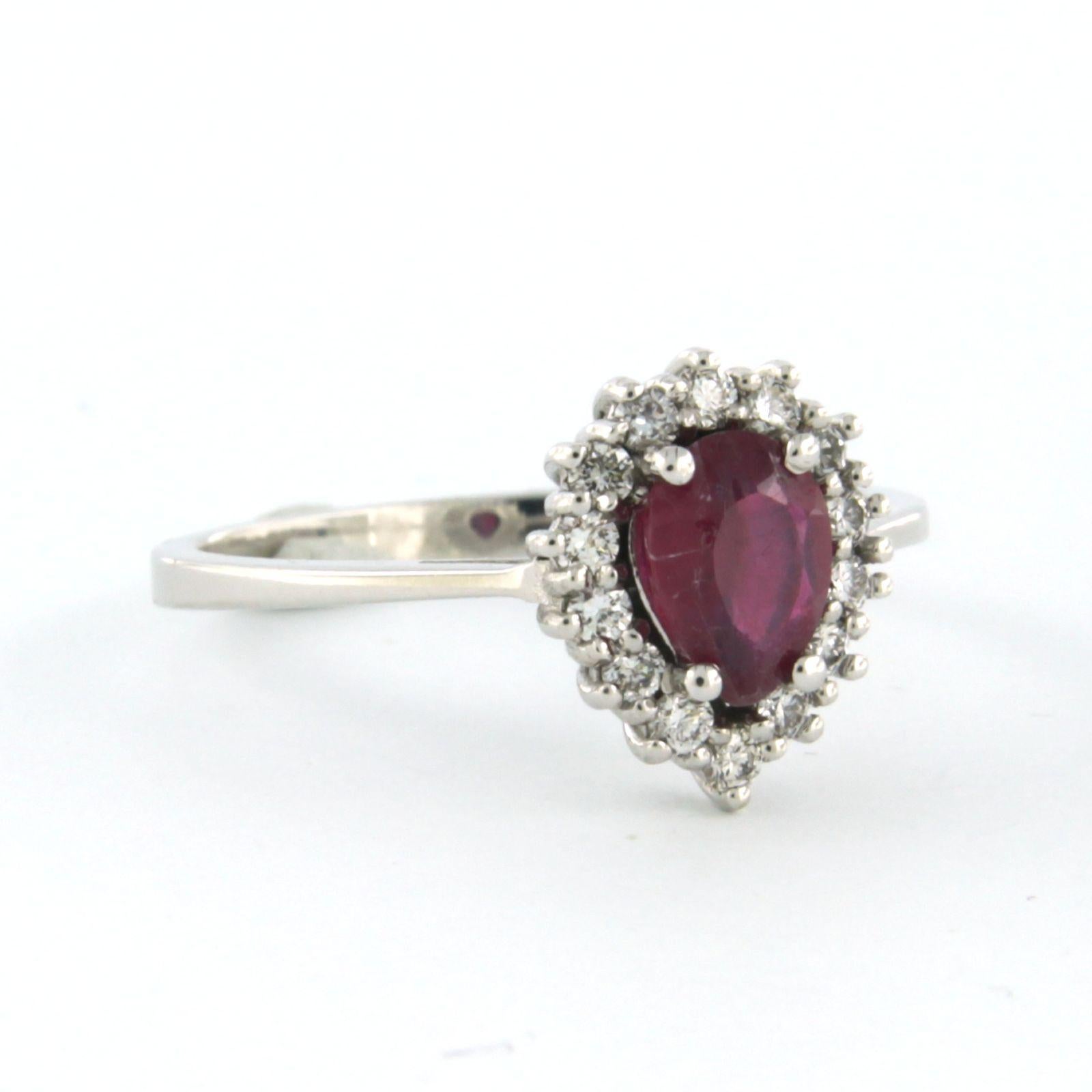 Modern Ring with ruby and diamonds 18k white gold For Sale