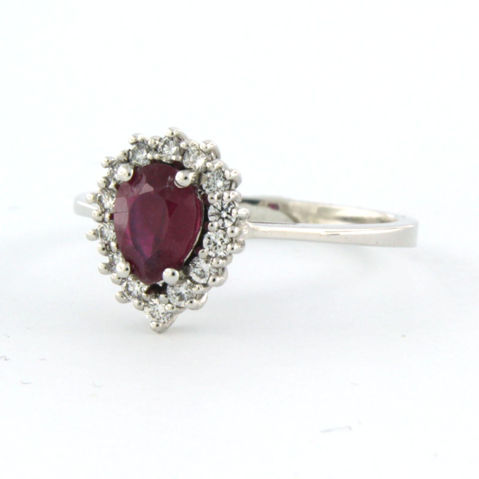 Brilliant Cut Ring with ruby and diamonds 18k white gold For Sale