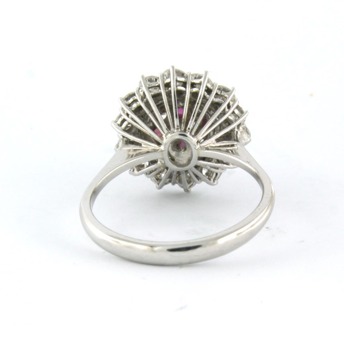 Brilliant Cut Ring with ruby and diamonds 18k white gold For Sale