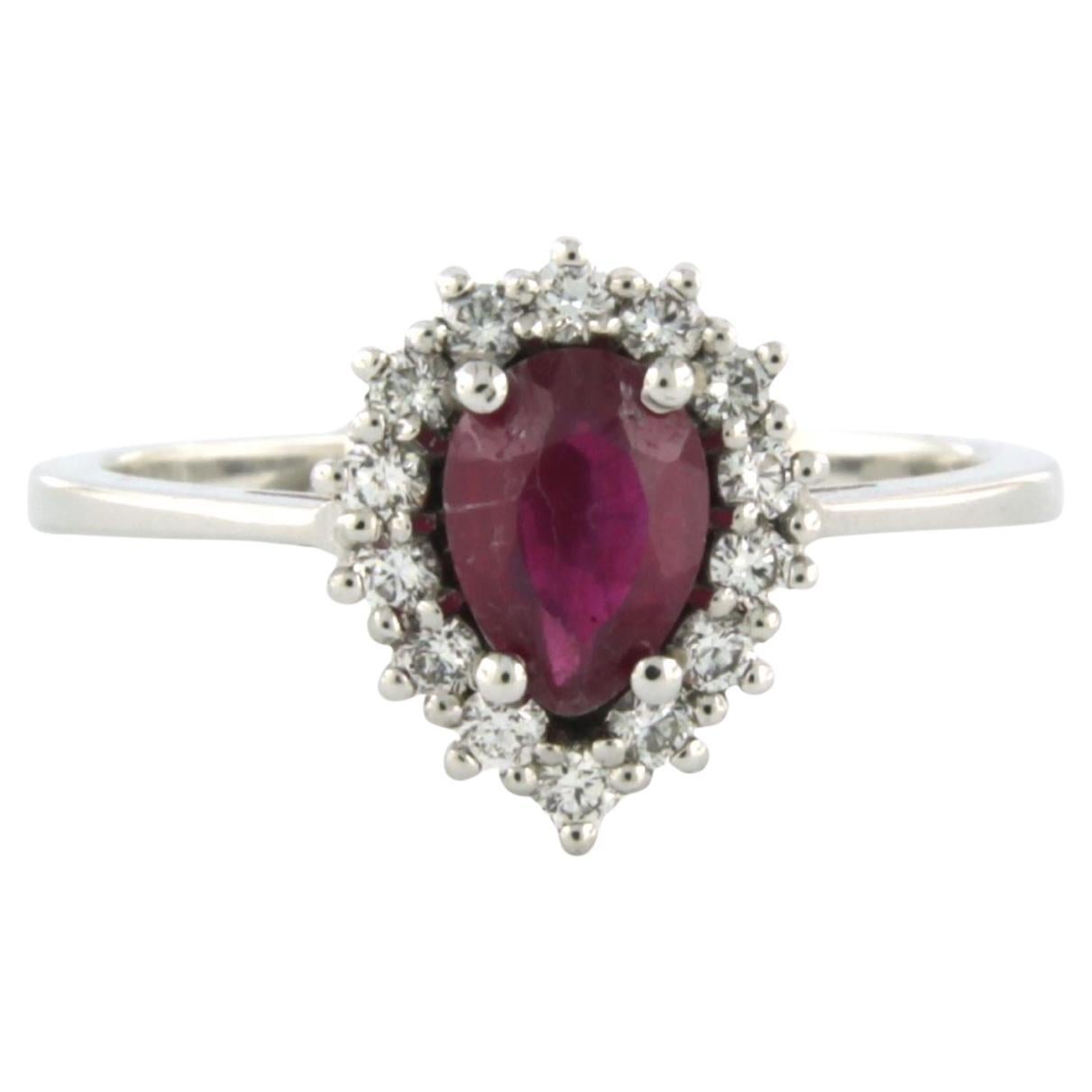 Ring with ruby and diamonds 18k white gold For Sale
