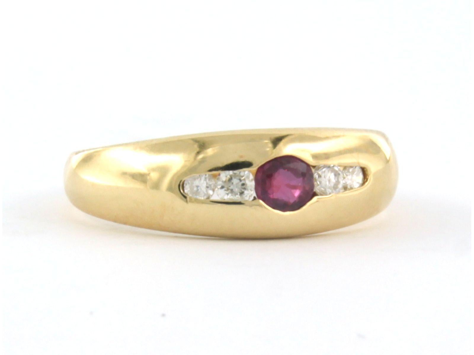 Modern Ring with Ruby and diamonds 18k yellow gold