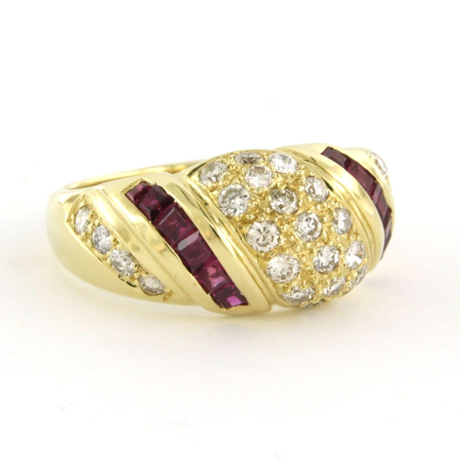 Modern Ring with ruby and diamonds 18k yellow gold For Sale