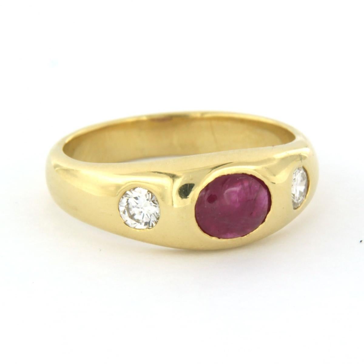 Modern Ring with ruby and diamonds 18k yellow gold For Sale