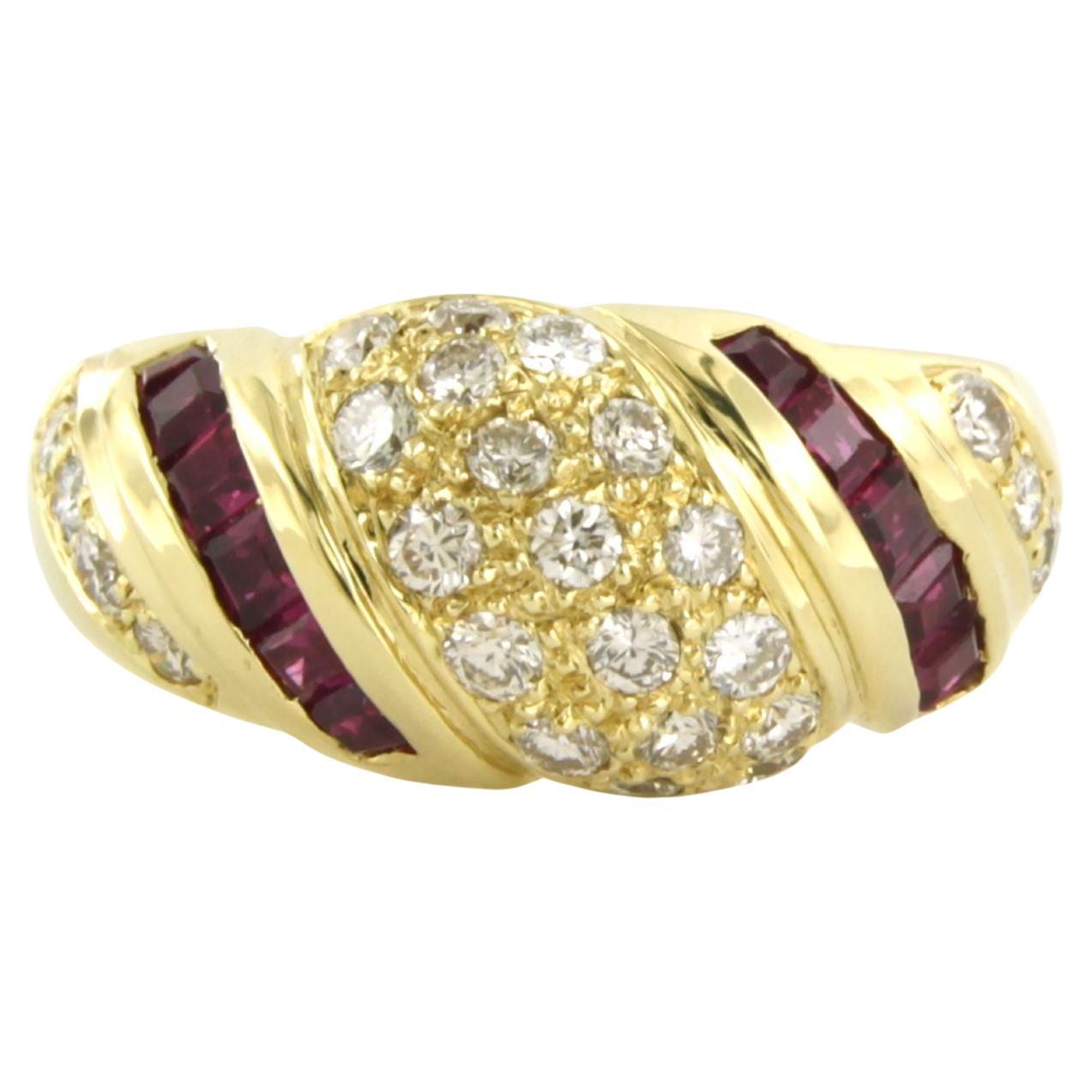 Ring with ruby and diamonds 18k yellow gold For Sale